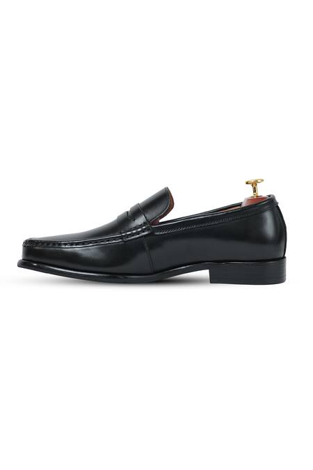 Vantier_Black Leather Penny Slip-ons _Online_at_Aza_Fashions