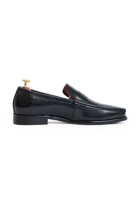 Buy_Vantier_Black Leather Penny Slip-ons _Online_at_Aza_Fashions