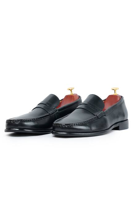Shop_Vantier_Black Leather Penny Slip-ons _Online_at_Aza_Fashions
