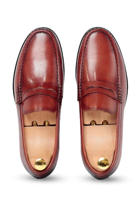 Shop Vantier Brown Leather Penny Slip-on Loafers at Aza Fashions Shop_Vantier_Brown Leather Penny Slip-on Loafers _at_Aza_Fashions
