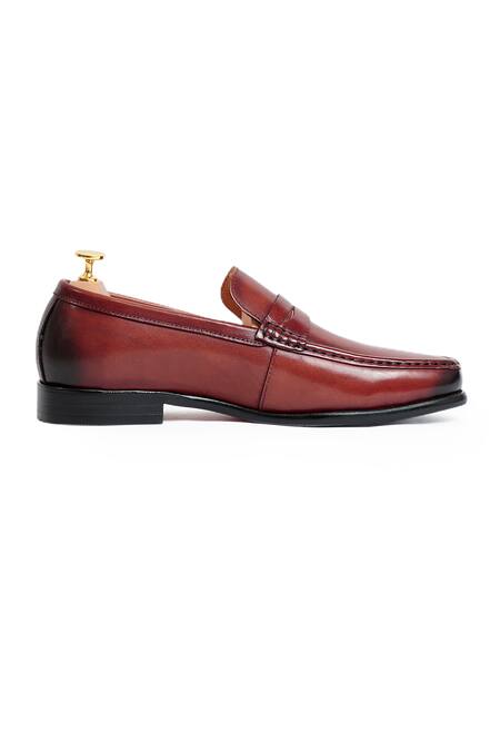 Shop Vantier Brown Leather Penny Slip-on Loafers Online at Aza Fashions Shop_Vantier_Brown Leather Penny Slip-on Loafers _Online_at_Aza_Fashions