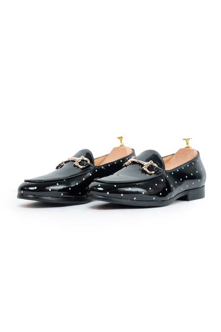 Buy Vantier Black Embroidery Mikey Patent Slip-on Loafers Online at Aza Fashions Buy_Vantier_Black Embroidery Mikey Patent Slip-on Loafers _Online_at_Aza_Fashions