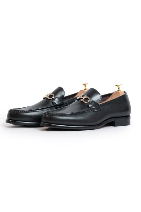 Shop Vantier Black Buckles Ferra Leather Slip-on Loafers Online at Aza Fashions Shop_Vantier_Black Buckles Ferra Leather Slip-on Loafers _Online_at_Aza_Fashions