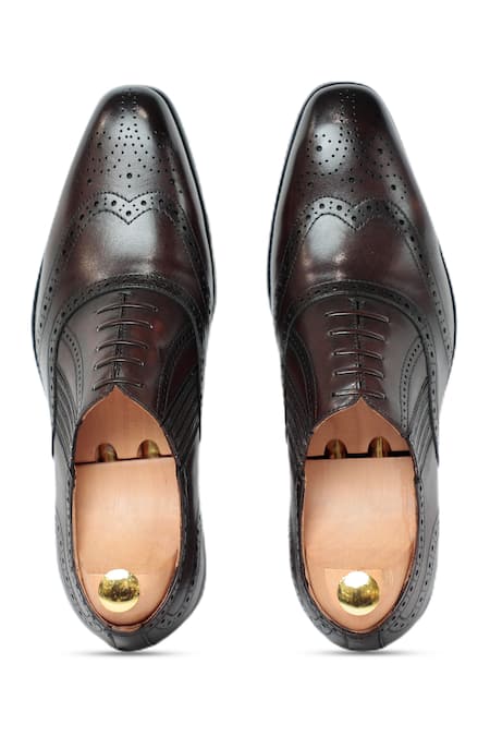 Shop Vantier Brown Buckles Azura Lace-up Leather Brogue Shoes at Aza Fashions Shop_Vantier_Brown Buckles Azura Lace-up Leather Brogue Shoes _at_Aza_Fashions