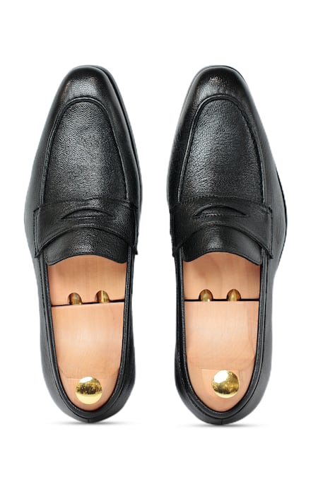 Shop Vantier Black Ripper Grain Penny Loafers at Aza Fashions Shop_Vantier_Black Ripper Grain Penny Loafers _at_Aza_Fashions