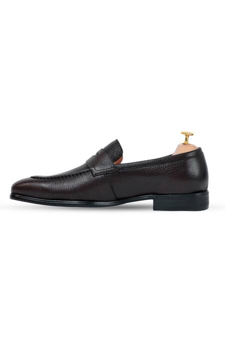 Vantier_Brown Ripper Grain Leather Penny Loafers _Online_at_Aza_Fashions