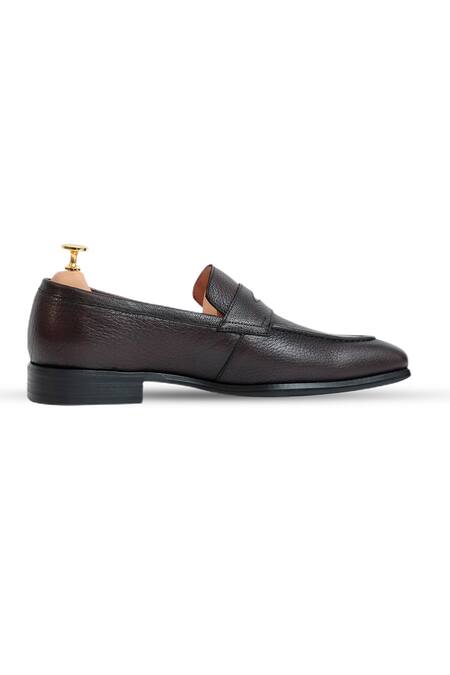 Shop_Vantier_Brown Ripper Grain Leather Penny Loafers _Online_at_Aza_Fashions