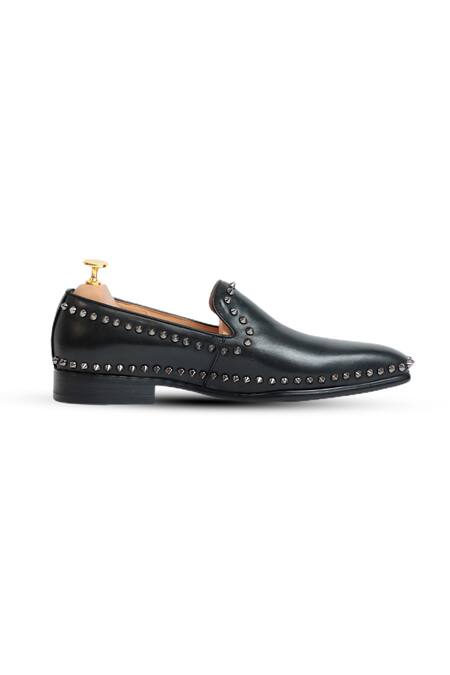 Buy_Vantier_Black Lozano Studded Slip-on Loafers _Online_at_Aza_Fashions