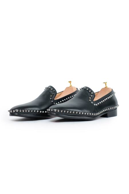 Shop_Vantier_Black Lozano Studded Slip-on Loafers _Online_at_Aza_Fashions