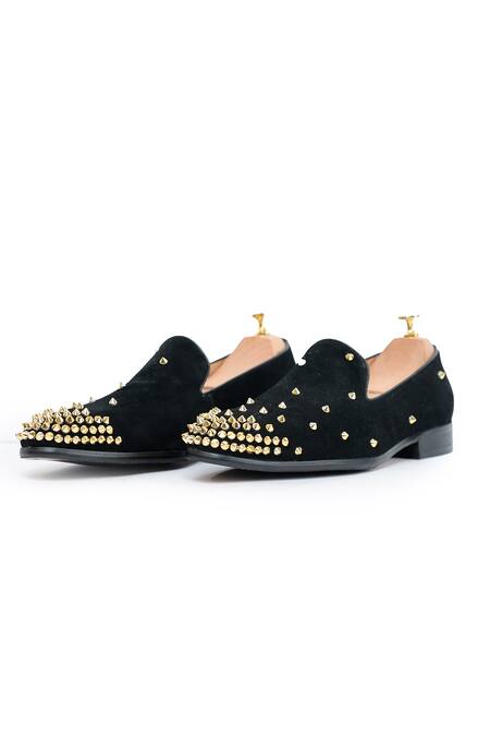 Buy_Vantier_Black Suede Studded Slip-on Loafers _Online_at_Aza_Fashions