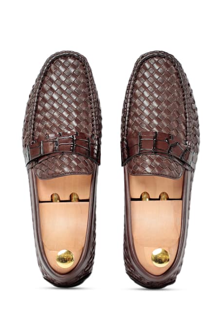 Shop Vantier Brown Ross Weaved Leather Loafers at Aza Fashions Shop_Vantier_Brown Ross Weaved Leather Loafers _at_Aza_Fashions
