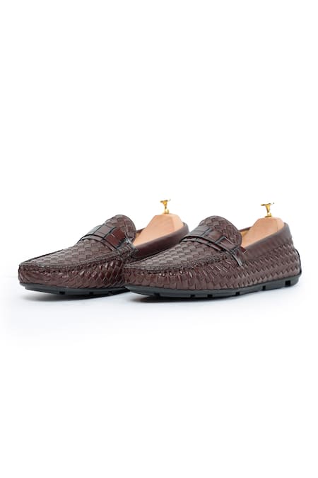 Shop Vantier Brown Ross Weaved Leather Loafers Online at Aza Fashions Shop_Vantier_Brown Ross Weaved Leather Loafers _Online_at_Aza_Fashions