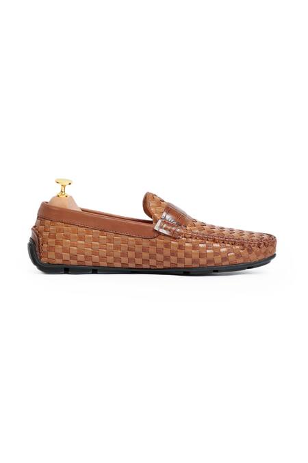 Vantier Brown Weave Textured Leather Loafers Online at Aza Fashions Vantier_Brown Weave Textured Leather Loafers _Online_at_Aza_Fashions
