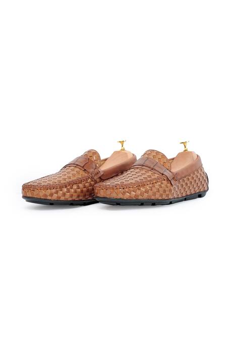Shop Vantier Brown Weave Textured Leather Loafers Online at Aza Fashions Shop_Vantier_Brown Weave Textured Leather Loafers _Online_at_Aza_Fashions