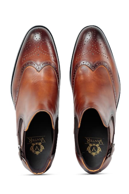 Shop Vantier Brown Brooches Brogue Chelsea Chukka Boots at Aza Fashions Shop_Vantier_Brown Brooches Brogue Chelsea Chukka Boots _at_Aza_Fashions