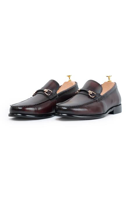 Vantier Brown Buckles Leather Horsebit Slip-on Loafers Online at Aza Fashions Vantier_Brown Buckles Leather Horsebit Slip-on Loafers _Online_at_Aza_Fashions