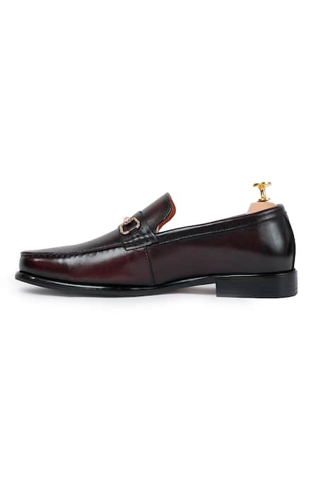 Shop Vantier Brown Buckles Leather Horsebit Slip-on Loafers Online at Aza Fashions Shop_Vantier_Brown Buckles Leather Horsebit Slip-on Loafers _Online_at_Aza_Fashions