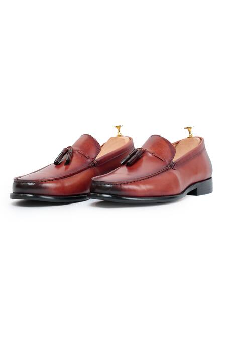 Vantier_Brown Stalwart Tassel Slip-on Leather Loafers _Online_at_Aza_Fashions