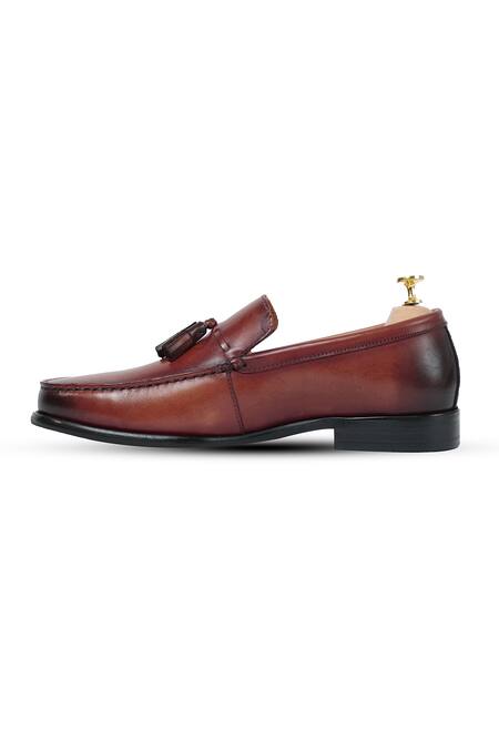 Shop_Vantier_Brown Stalwart Tassel Slip-on Leather Loafers _Online_at_Aza_Fashions
