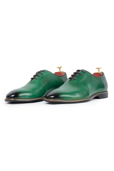 Vantier Green Leather Lace-up Oxford Shoes Online at Aza Fashions Vantier_Green Leather Lace-up Oxford Shoes _Online_at_Aza_Fashions