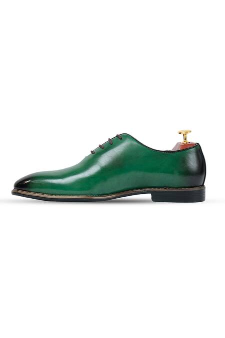 Shop Vantier Green Leather Lace-up Oxford Shoes Online at Aza Fashions Shop_Vantier_Green Leather Lace-up Oxford Shoes _Online_at_Aza_Fashions