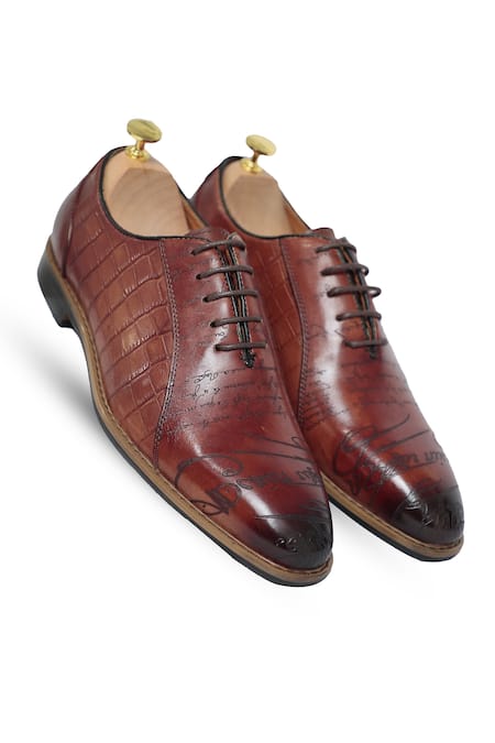 Vantier Brown Engraved Olga Lace-up Shoes 