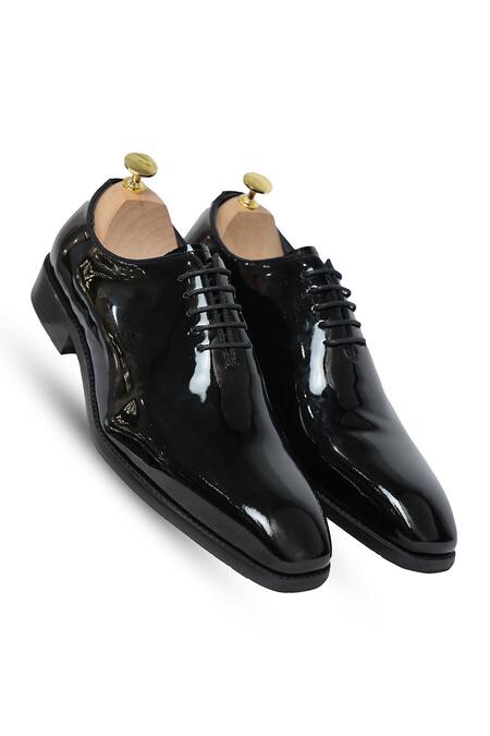 Vantier Black Plain Gabriel Oxford Patent Leather Shoes 