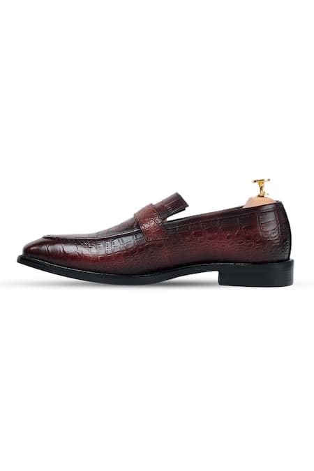 Shop_Vantier_Brown Crocodile Textured Monk Strap Shoes _Online_at_Aza_Fashions