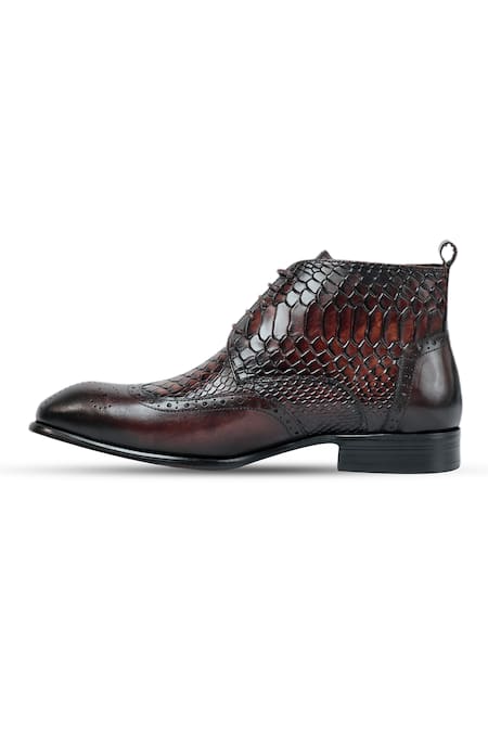 Buy_Vantier_Brown Cut Work, Embroidery Diago Croc Ankle Boots _Online_at_Aza_Fashions