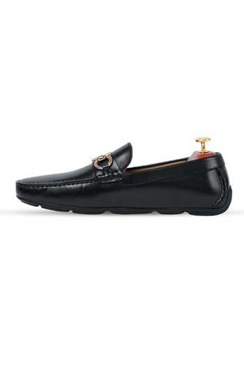 Shop Vantier Black Buckles Leather Horsebit Slip-on Loafers Online at Aza Fashions Shop_Vantier_Black Buckles Leather Horsebit Slip-on Loafers _Online_at_Aza_Fashions