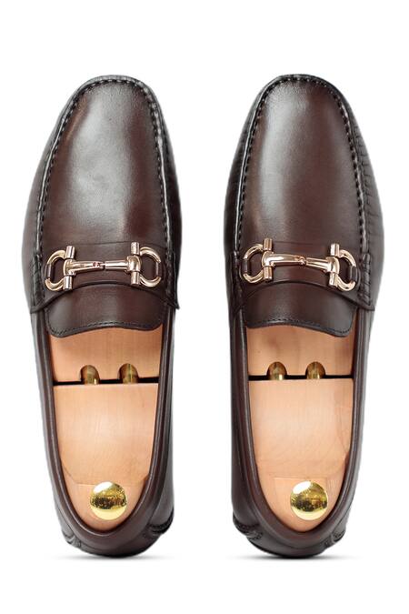 Shop Vantier Brown Horsebit Detail Leather Loafers at Aza Fashions Shop_Vantier_Brown Horsebit Detail Leather Loafers _at_Aza_Fashions