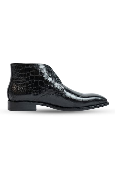 Vantier_Black King Croc Leather Chukka Boots _Online_at_Aza_Fashions
