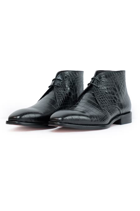 Shop_Vantier_Black King Croc Leather Chukka Boots _Online_at_Aza_Fashions