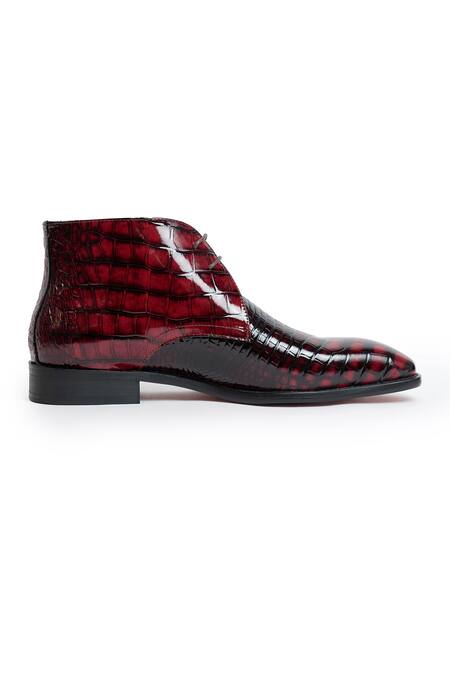 Buy Vantier Red Cut Work Crocodile Textured Chukka Boots Online at Aza Fashions Buy_Vantier_Red Cut Work Crocodile Textured Chukka Boots _Online_at_Aza_Fashions