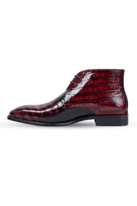Shop Vantier Red Cut Work Crocodile Textured Chukka Boots Online at Aza Fashions Shop_Vantier_Red Cut Work Crocodile Textured Chukka Boots _Online_at_Aza_Fashions