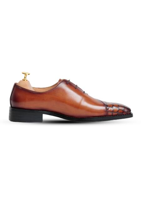 Vantier_Brown Aristo Croc Lace-up Shoes _Online_at_Aza_Fashions