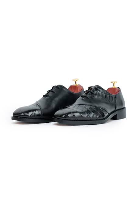 Shop_Vantier_Black Aristo Croc Lace-up Leather Shoes _Online_at_Aza_Fashions