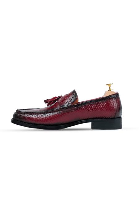 Shop_Vantier_Maroon Tassels Dominator Leather Slip-on Shoes _Online_at_Aza_Fashions