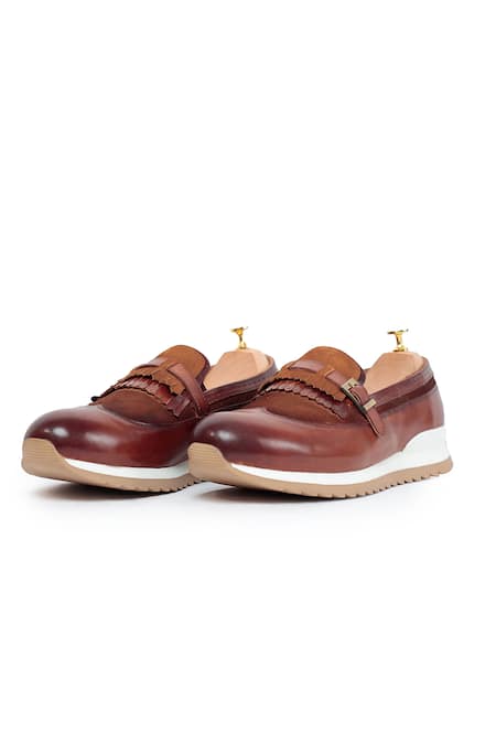 Vantier Brown Darryl Leather Fringed Sneakers Online at Aza Fashions Vantier_Brown Darryl Leather Fringed Sneakers _Online_at_Aza_Fashions