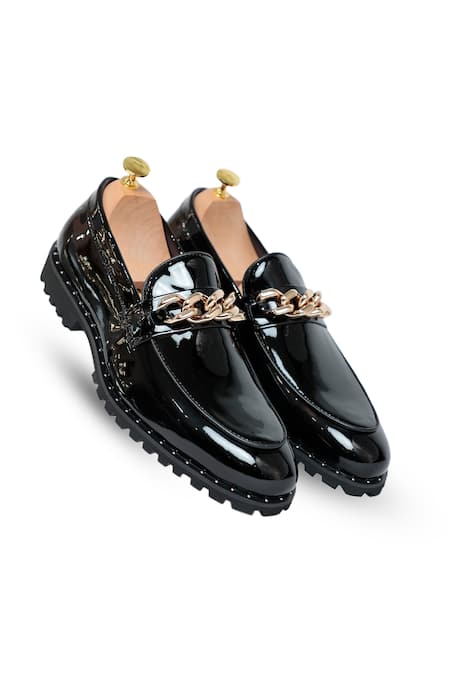 Vantier Black Chain Chris Chapman Patent Slip-on Loafers 