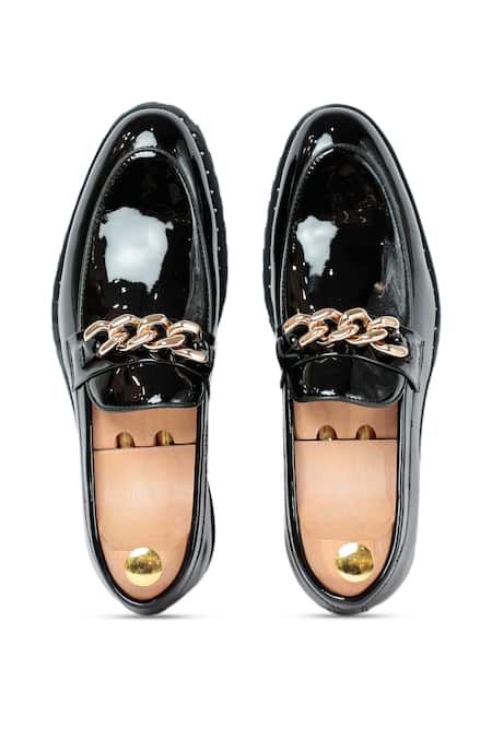 Vantier Black Patent Leather Slip-on Loafers 