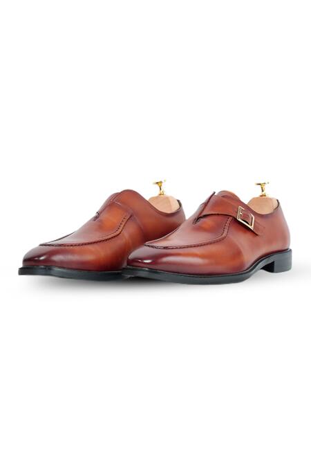 Vantier Brown Melvin Leather Single Monk Shoes Online at Aza Fashions Vantier_Brown Melvin Leather Single Monk Shoes _Online_at_Aza_Fashions