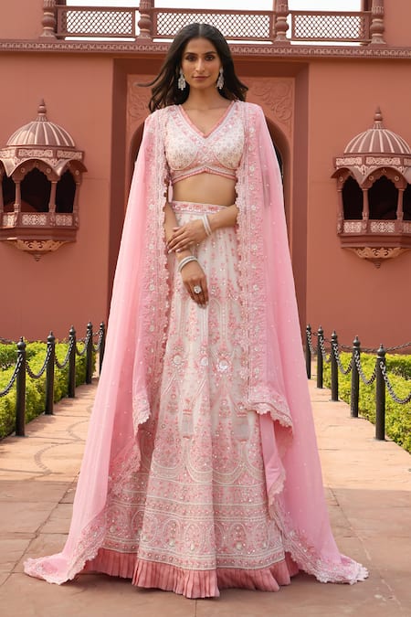 Shop Ariyana By Aza Ivory Silk , Viscose, Embroidery, Flower Bridal Lehenga Set Online at Aza Fashions Shop_Ariyana By Aza_Ivory Silk , Viscose, Embroidery, Flower Bridal Lehenga Set _Online_at_Aza_Fashions
