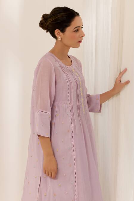 Buy Label Mansi Nagdev Purple Cotton, Muslin Embroidery, Lace Round Neck Amelia Thread Kurta And Pant Online at Aza Fashions Buy_Label Mansi Nagdev_Purple Cotton, Muslin Embroidery, Lace Round Neck Amelia Thread Kurta And Pant _Online_at_Aza_Fashions