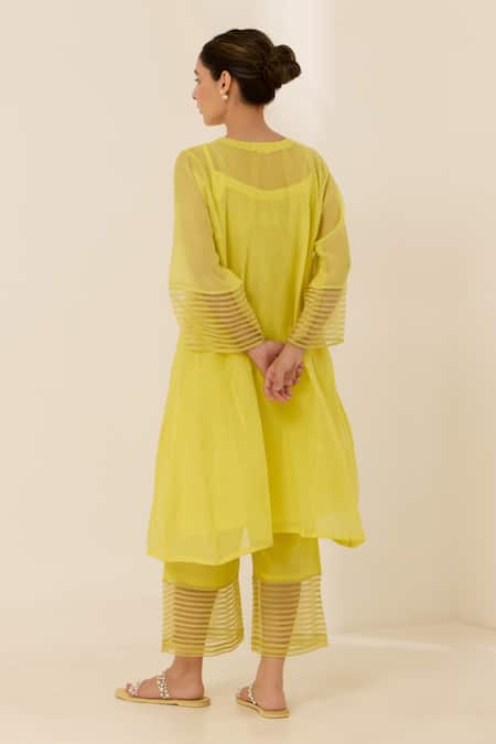 Label Mansi Nagdev Yellow Stripe Textured Kurta Set