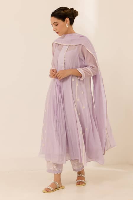 Label Mansi Nagdev Purple Chanderi, Cotton Lace, Embroidery Round Neck Rosemary Kurta Pant Set Online at Aza Fashions Label Mansi Nagdev_Purple Chanderi, Cotton Lace, Embroidery Round Neck Rosemary Kurta Pant Set _Online_at_Aza_Fashions