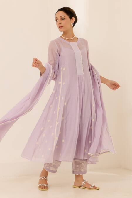 Buy Label Mansi Nagdev Purple Chanderi, Cotton Lace, Embroidery Round Neck Rosemary Kurta Pant Set Online at Aza Fashions Buy_Label Mansi Nagdev_Purple Chanderi, Cotton Lace, Embroidery Round Neck Rosemary Kurta Pant Set _Online_at_Aza_Fashions