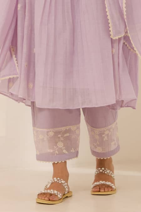 Label Mansi Nagdev Purple Chanderi, Cotton Lace, Embroidery Round Neck Rosemary Kurta Pant Set at Aza Fashions Label Mansi Nagdev_Purple Chanderi, Cotton Lace, Embroidery Round Neck Rosemary Kurta Pant Set _at_Aza_Fashions