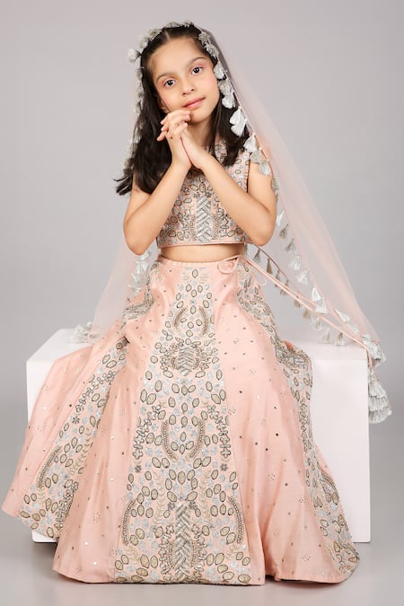 PS Kids by Payal Singhal Hand Embroidered Blouse Lehenga Set 