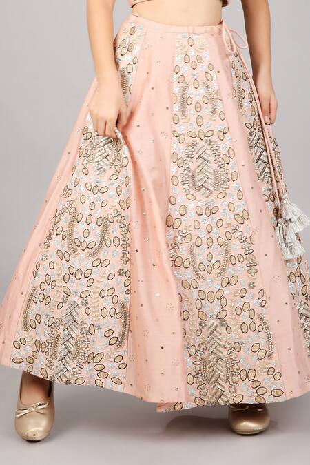 PS Kids By Payal Singhal_Pink Lehenga And Blouse Dupion Silk Hand Embroidered Abstract Set_Online_at_Aza_Fashions